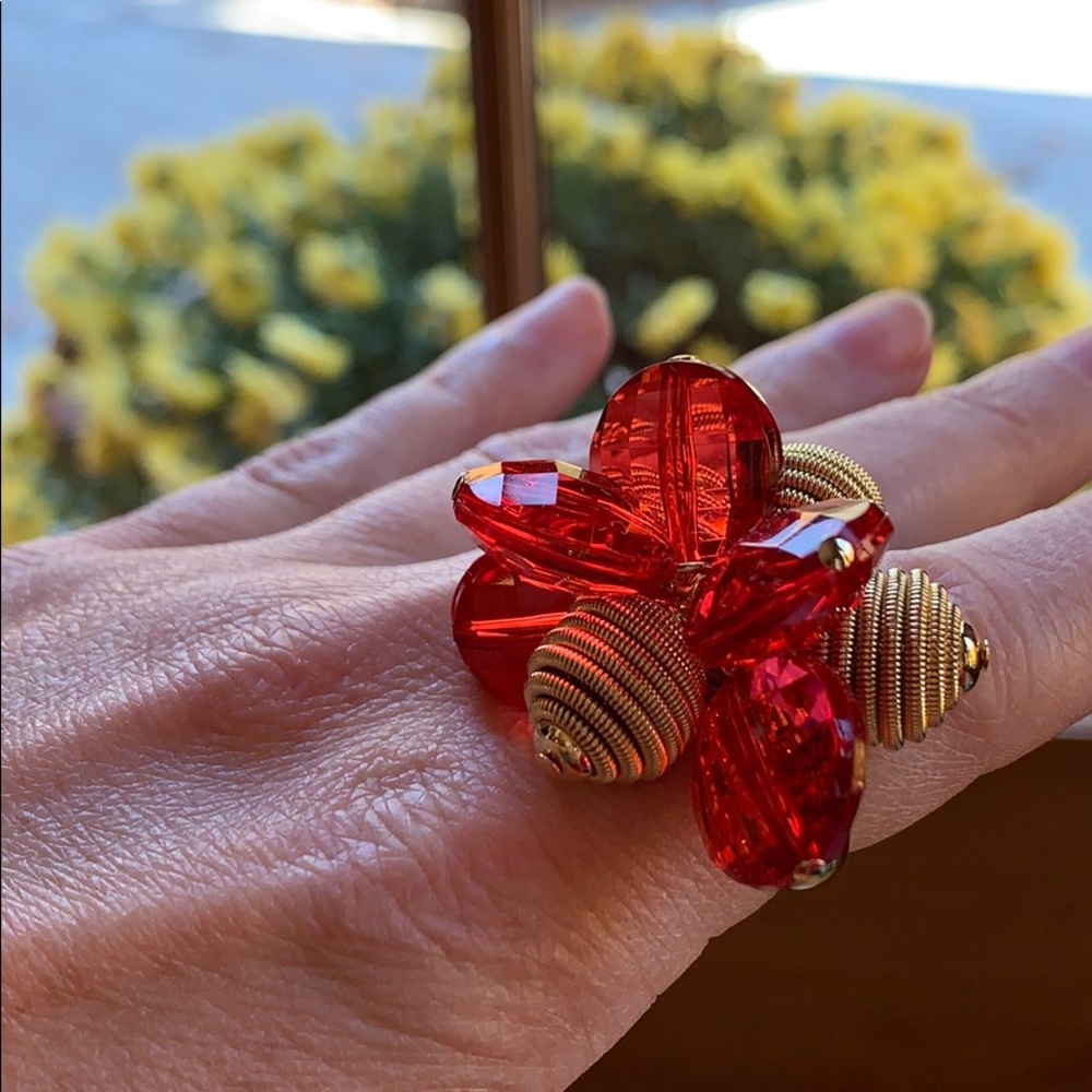 NWT Kate Spade ♠️ Gold & Red Orange Cocktail Ring. Size 7. - Picture 12 of 13